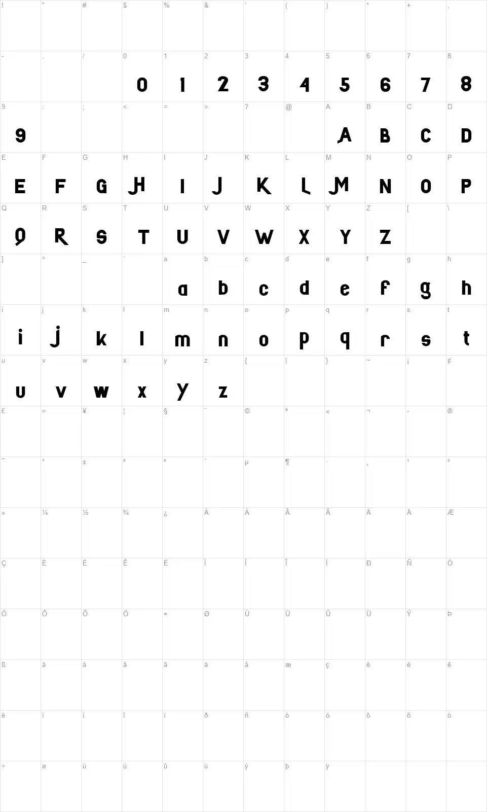 Leaferfont character map