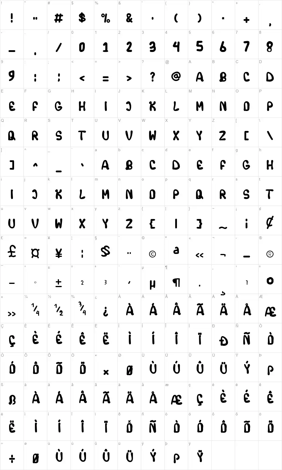Lemon Frexfont character map
