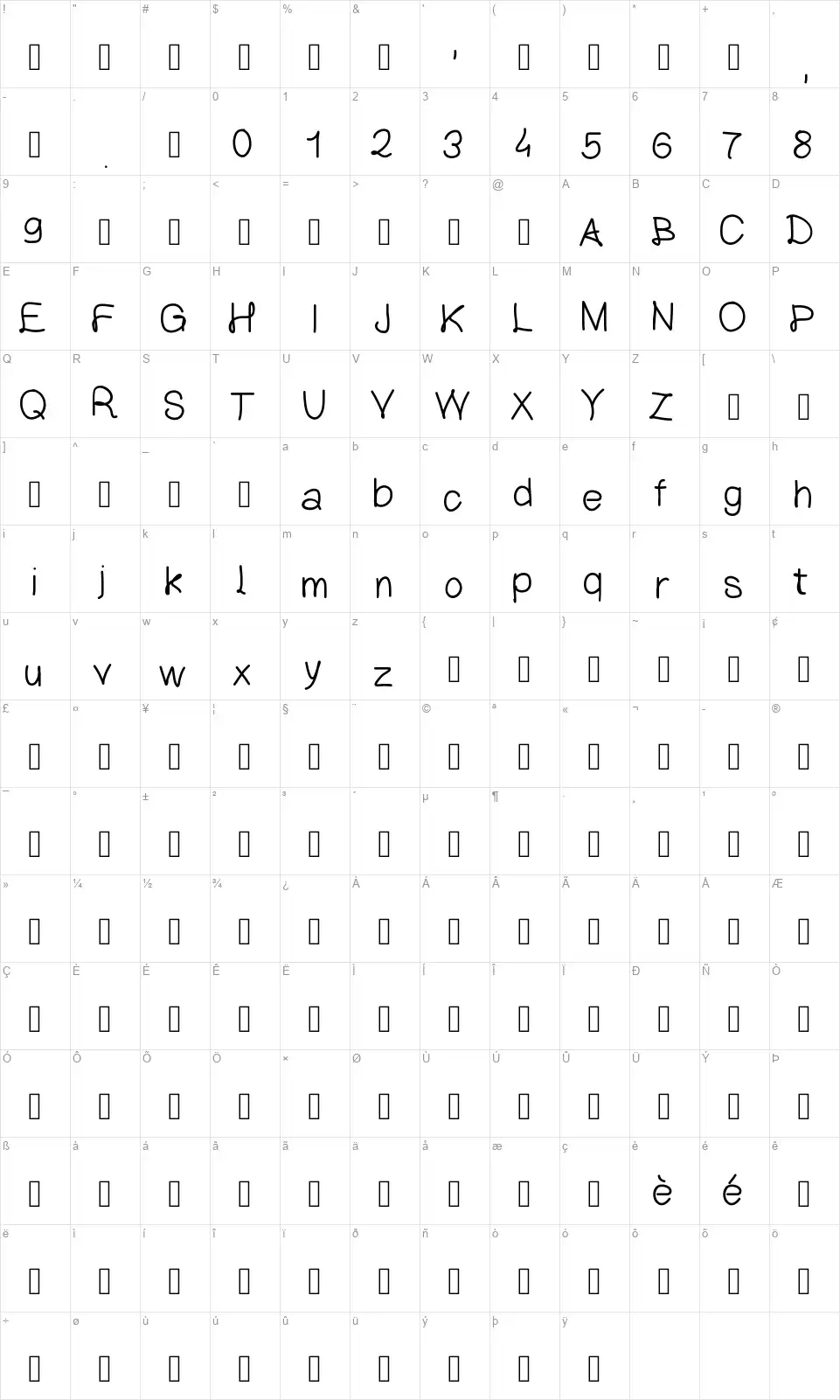 Lettre Classiquefont character map