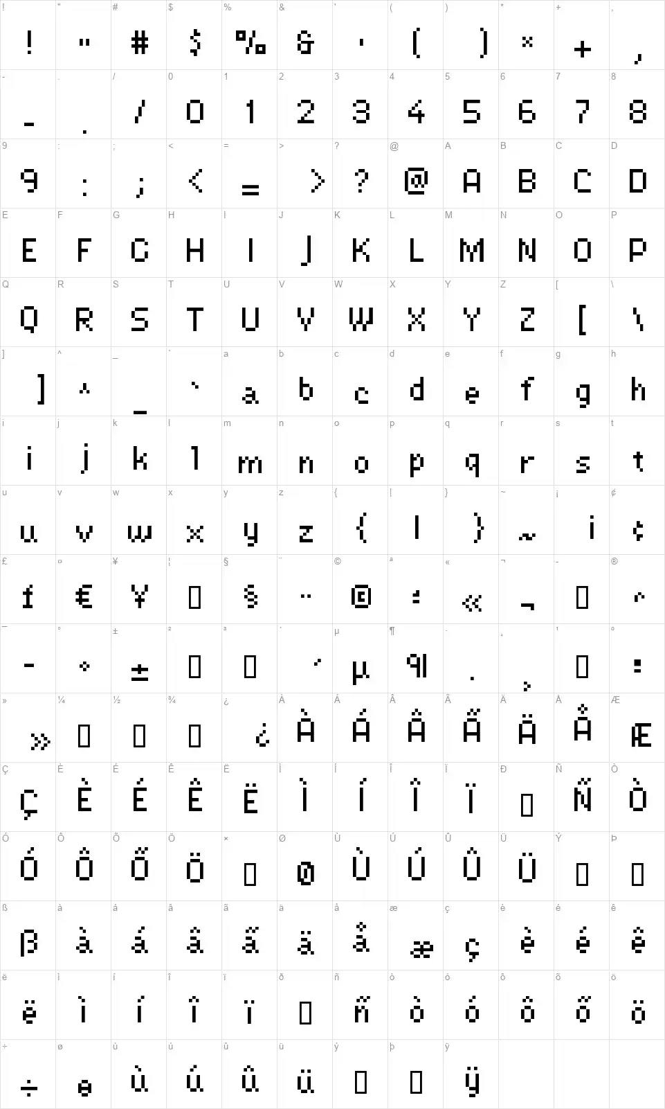 Lexipafont character map