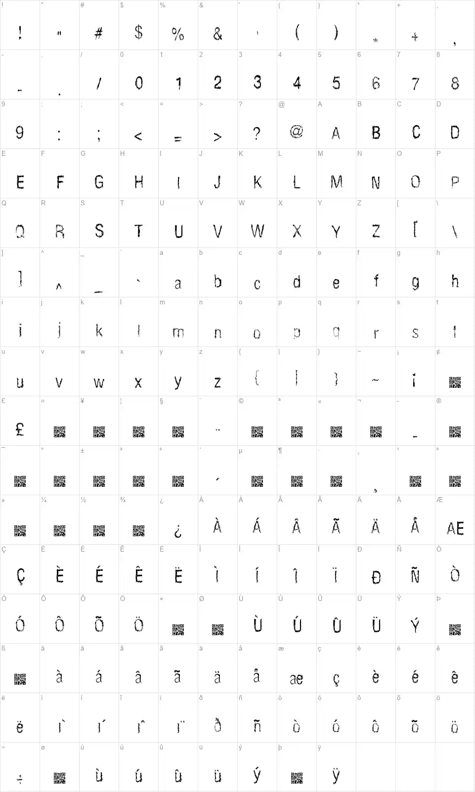 Light Roastfont character map