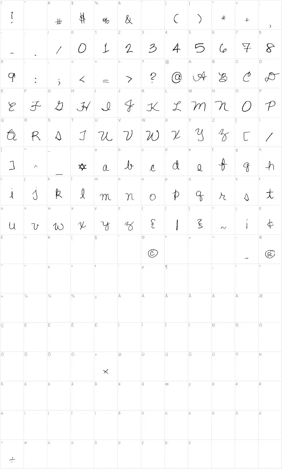 Lisa's First Classfont character map