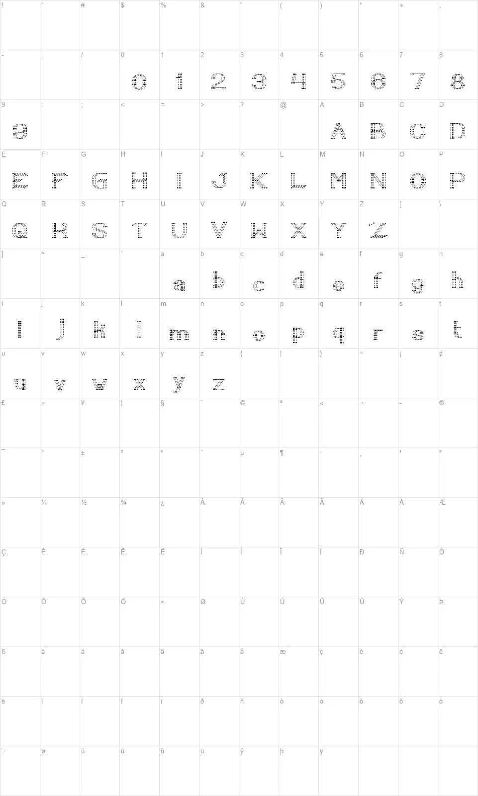 Little Rainy Dayfont character map
