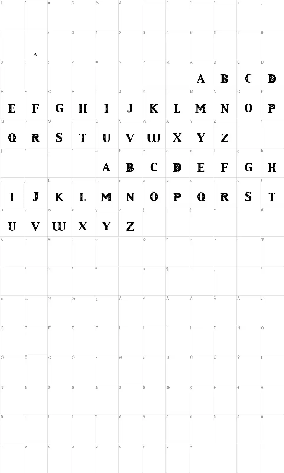 Livafont character map