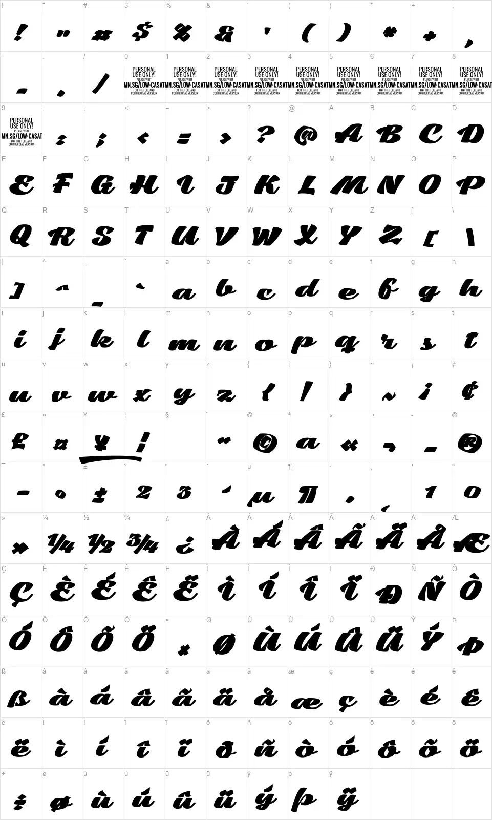Low Casat Fatfont character map