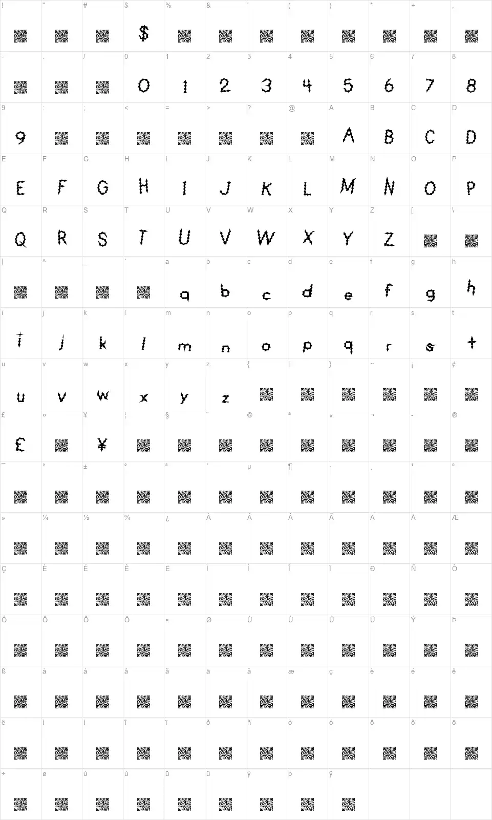 Lucky Diamondsfont character map