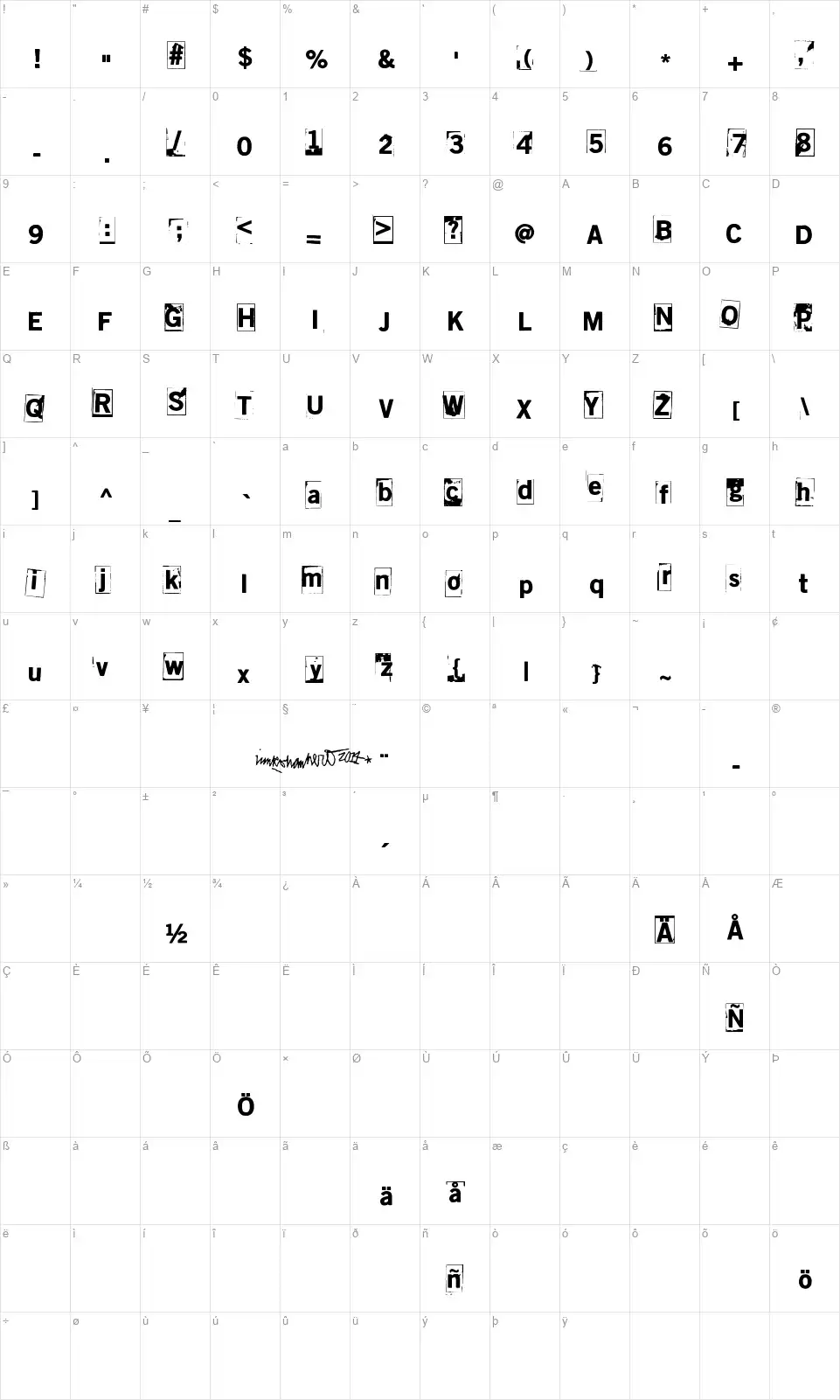 Lumihyeenafont character map