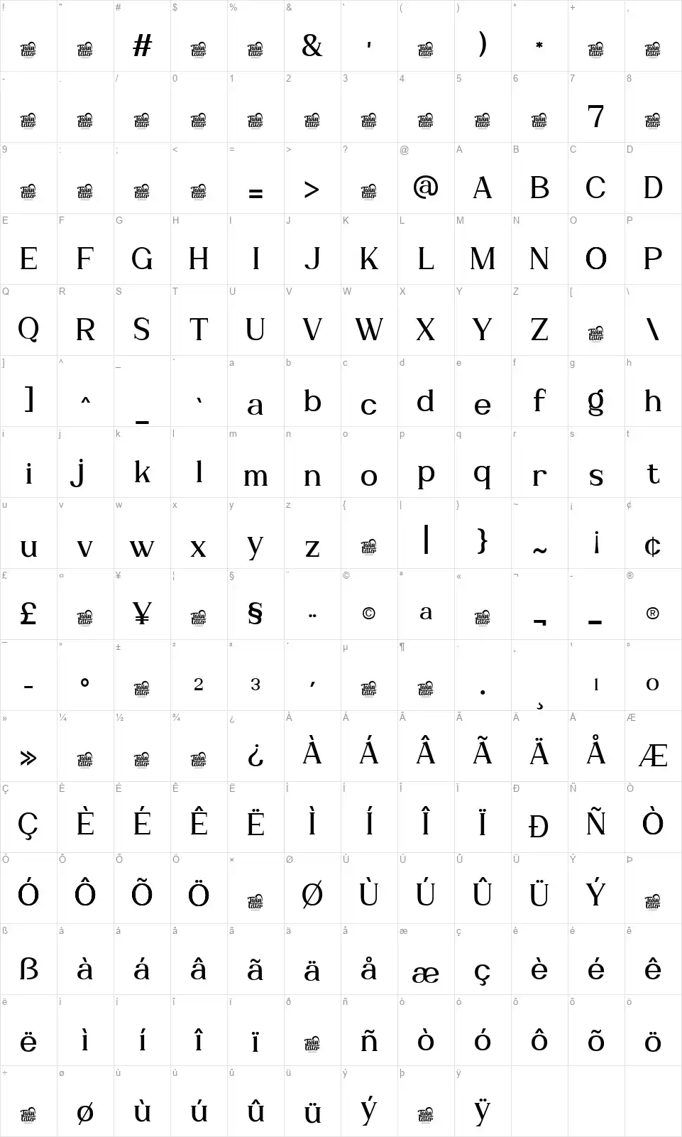 Luxentofont character map