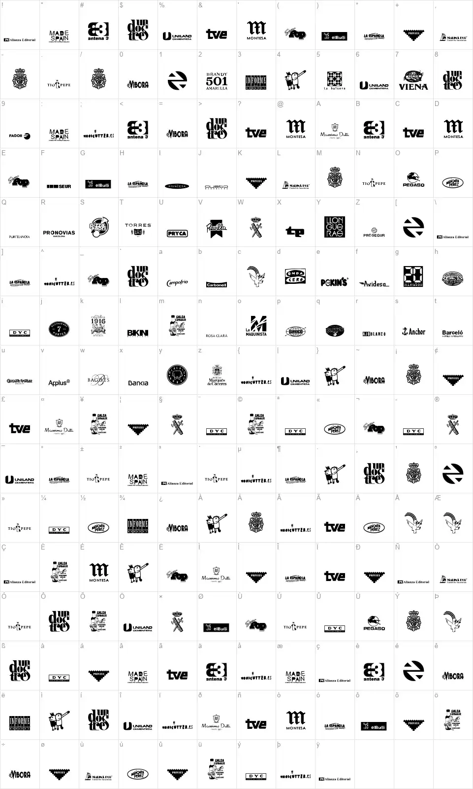Made in Spain 3font character map