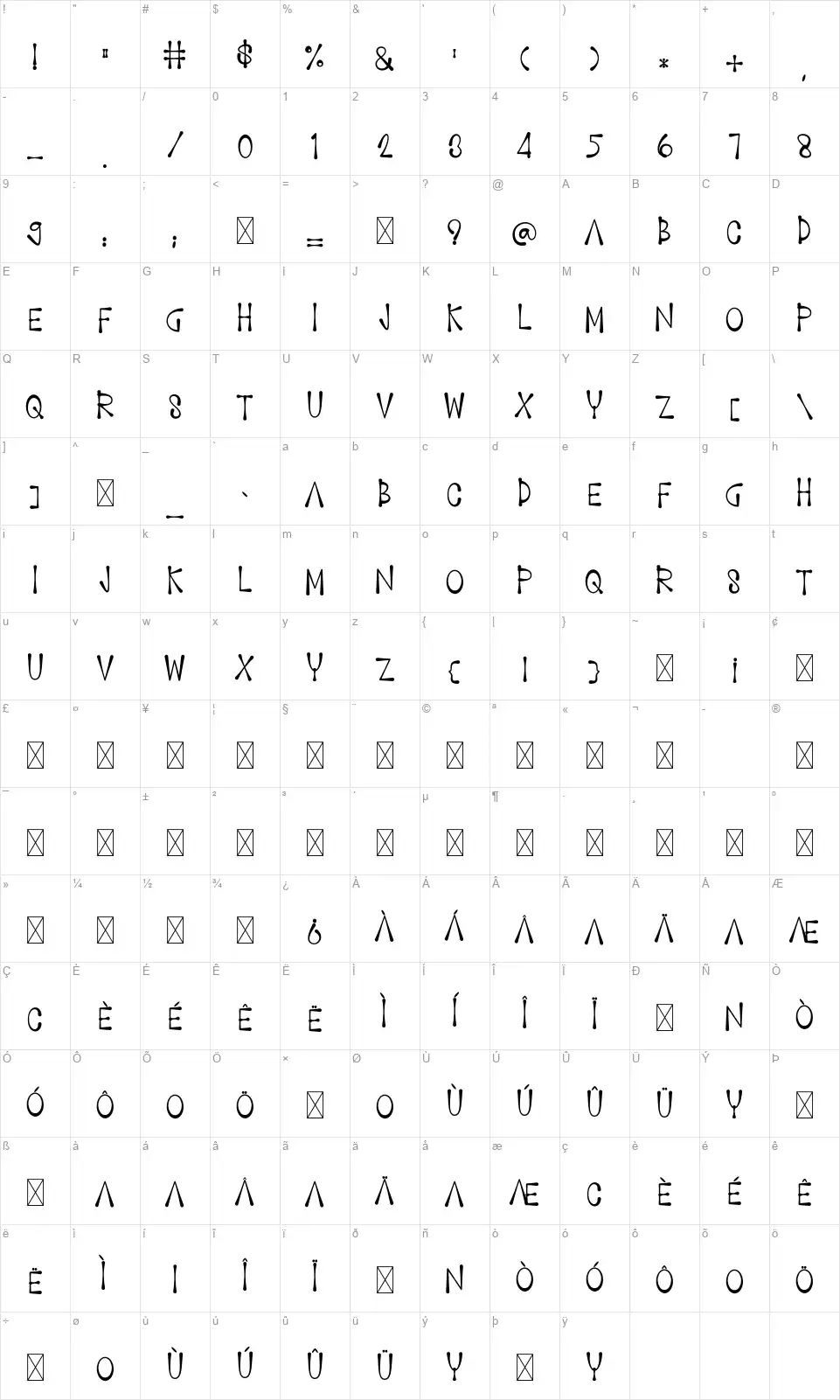 Magic Bohofont character map