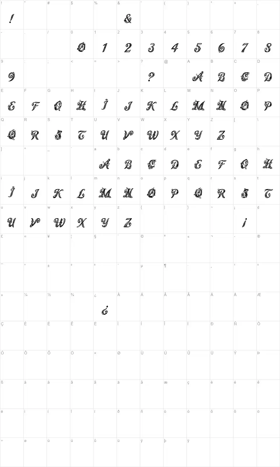 Magic Fleuronsfont character map