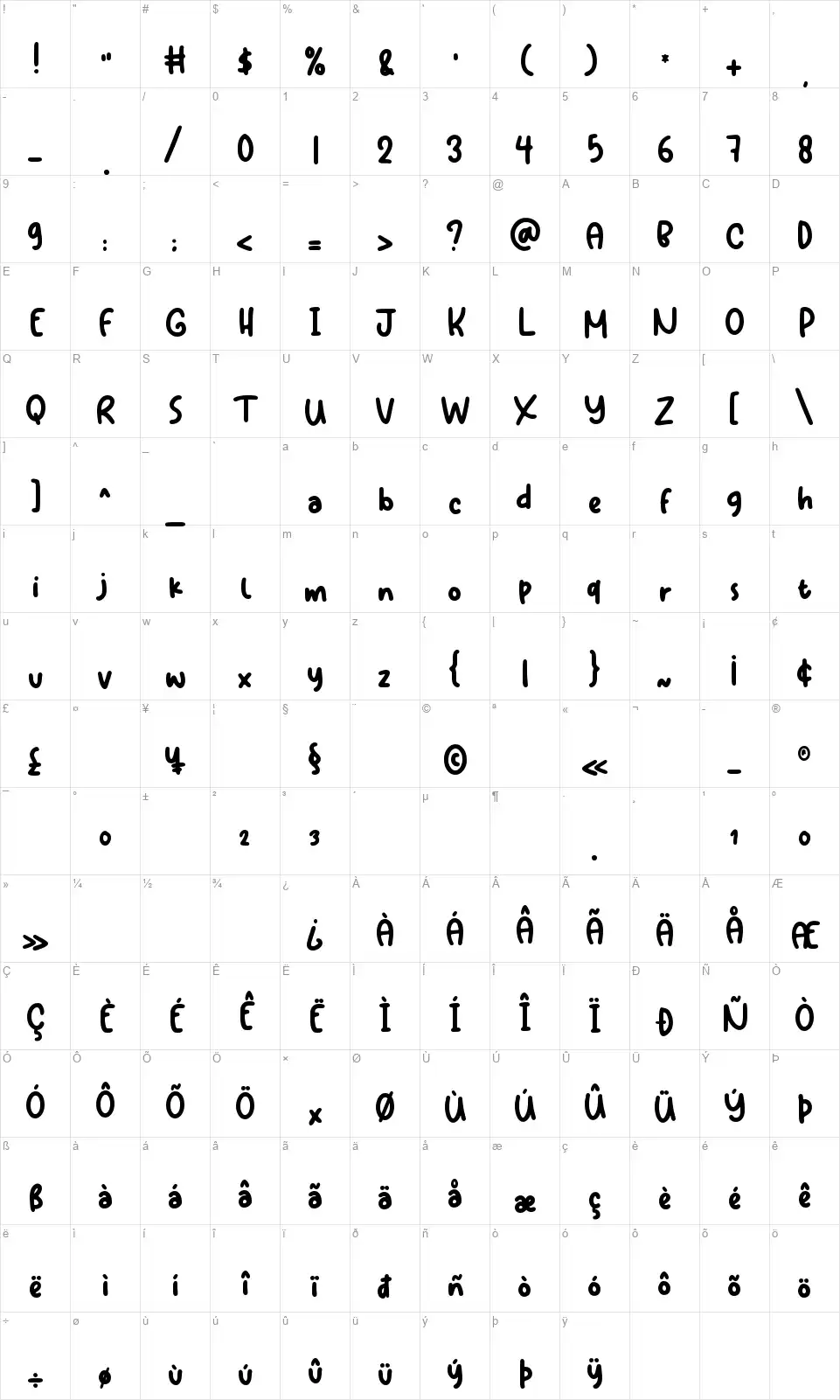 Magical Snowfont character map