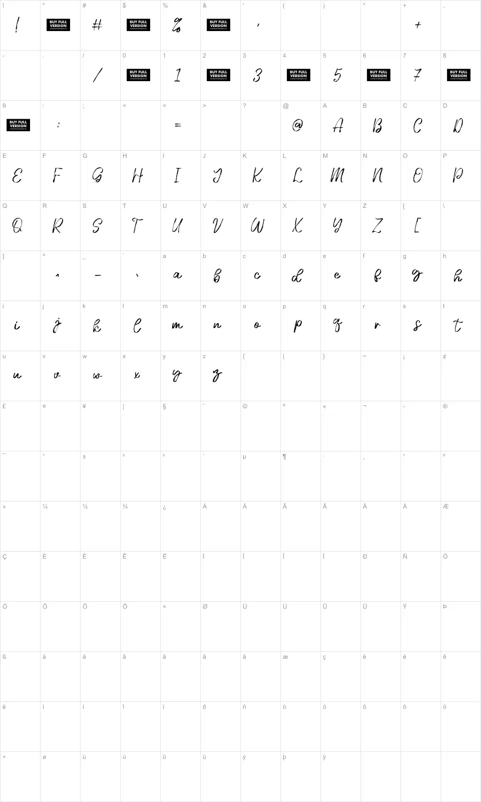Majestic Paradise Mapa znaků Majestic Paradisefont character map