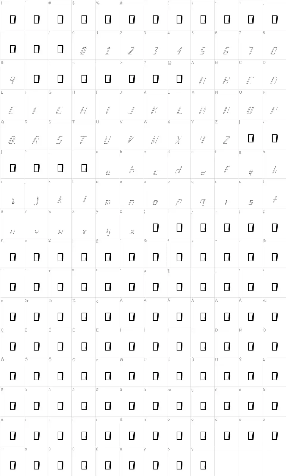 Manlangitfont character map