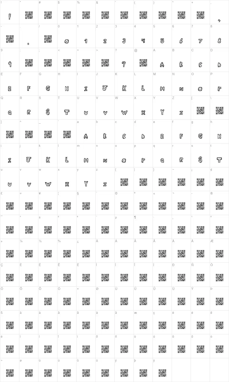 Many Funfont character map