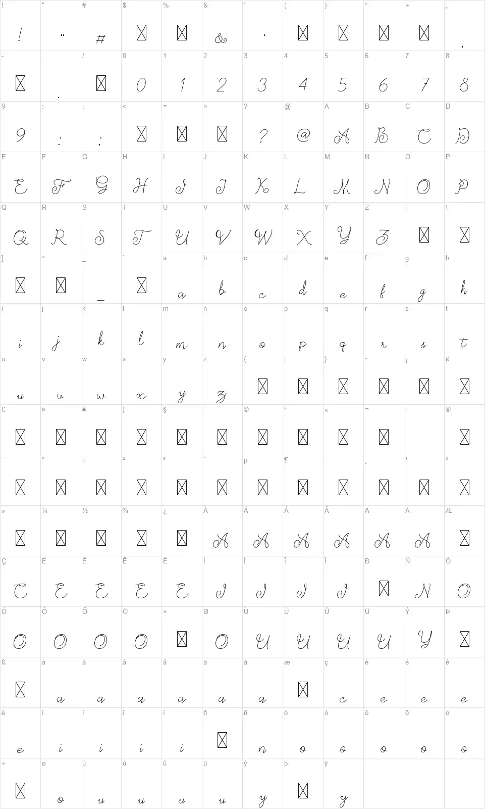Marrylandfont character map