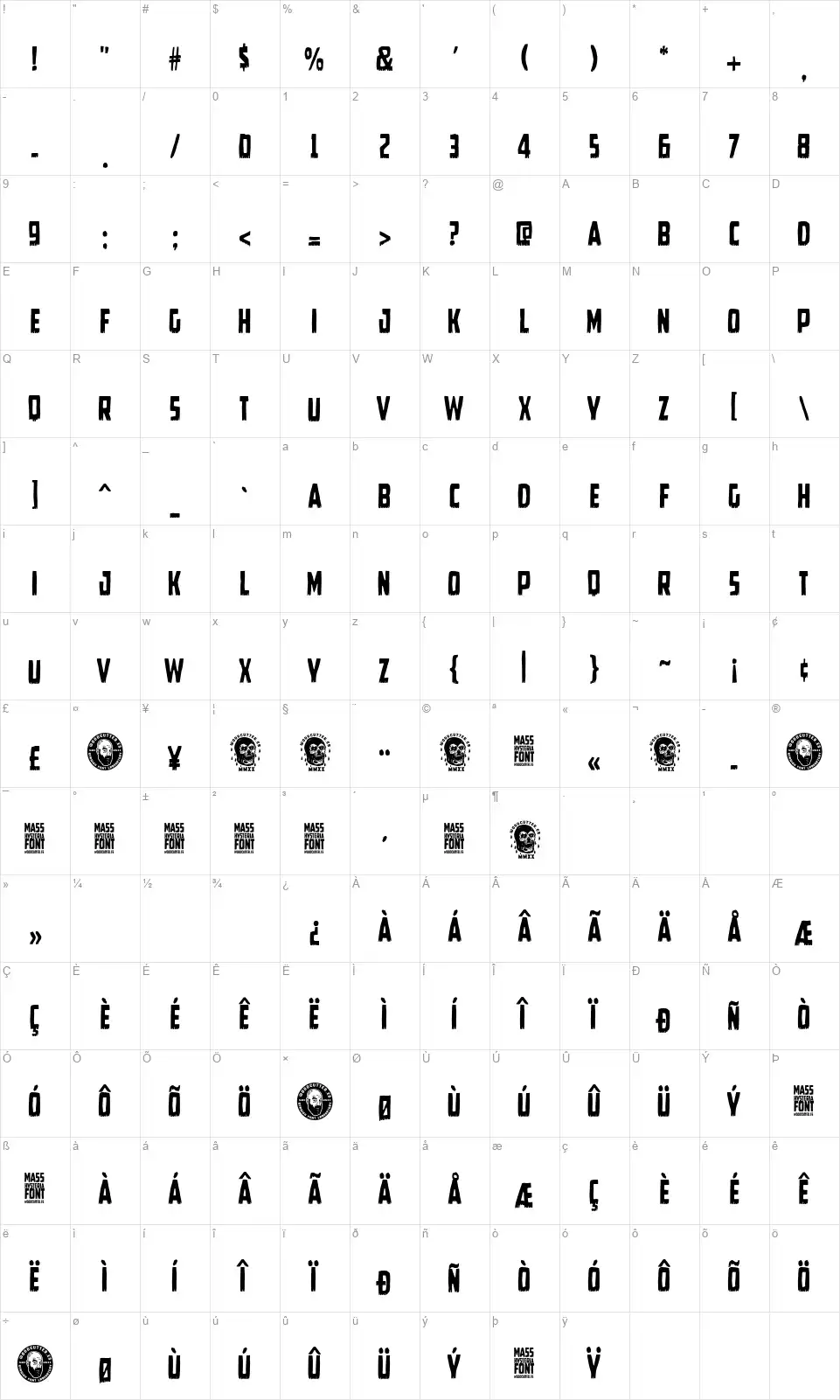 Mass Hysteriafont character map
