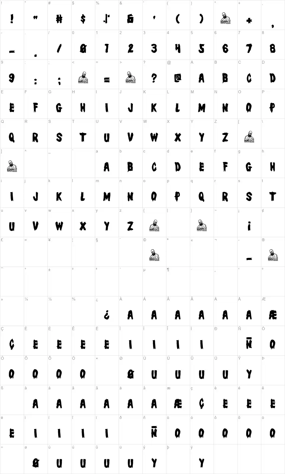 Masters of Horrorfont character map