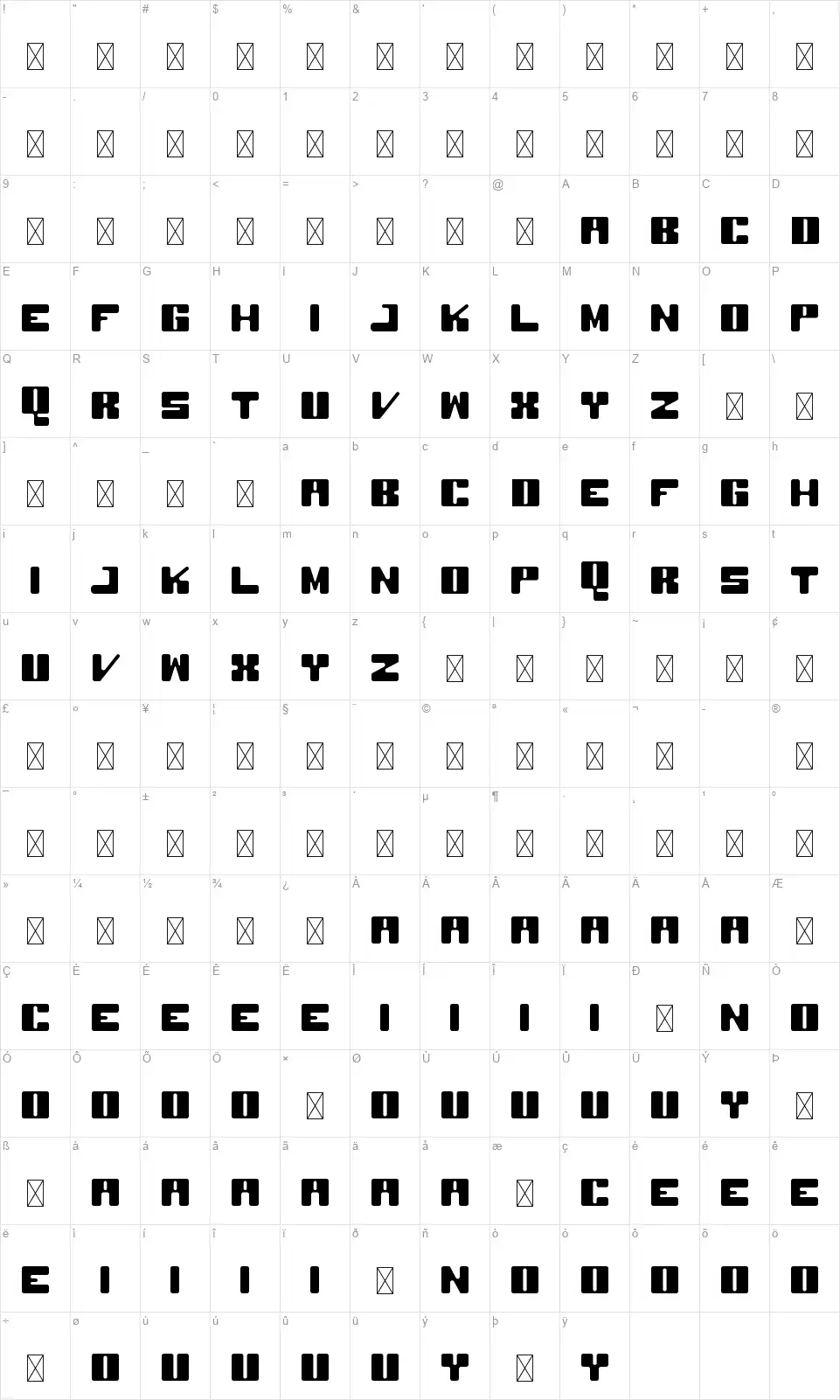 Maxmilofont character map
