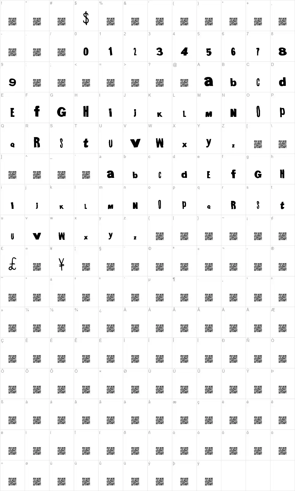Mega Gothicfont character map