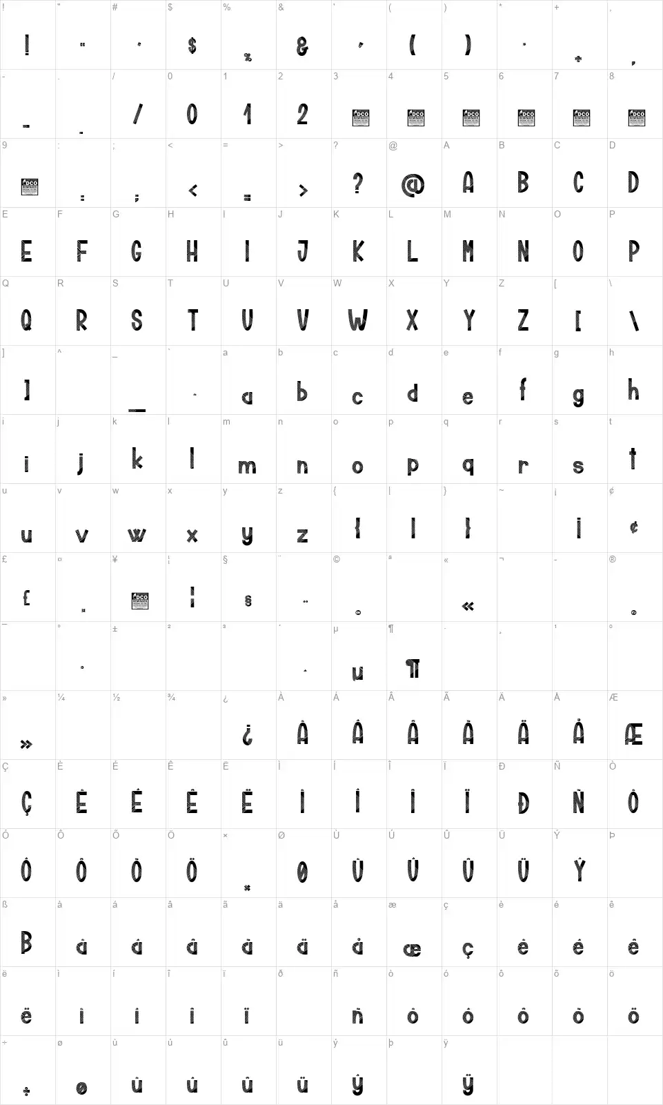 Mezalia Sumatrafont character map