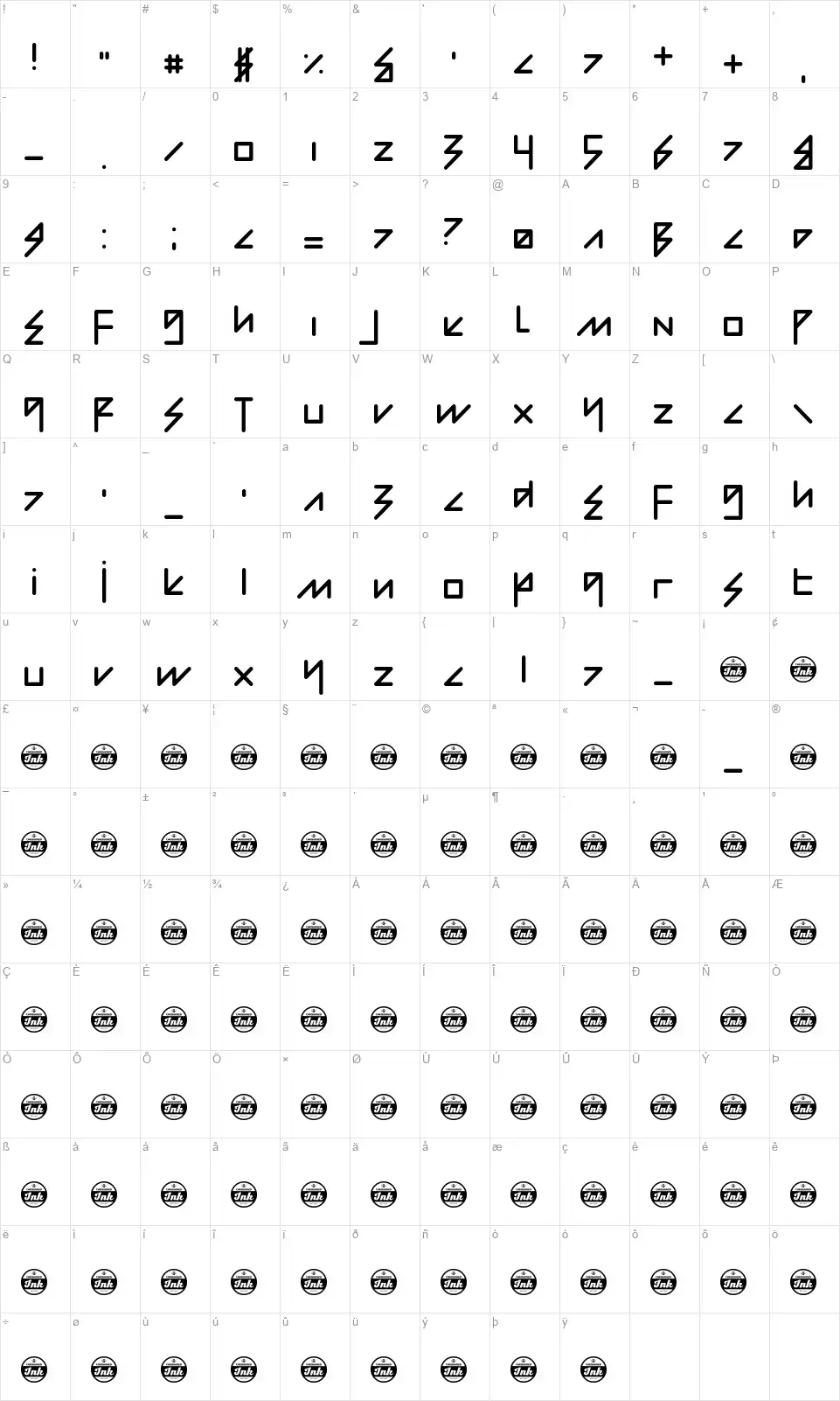 Modern Bohemianfont character map