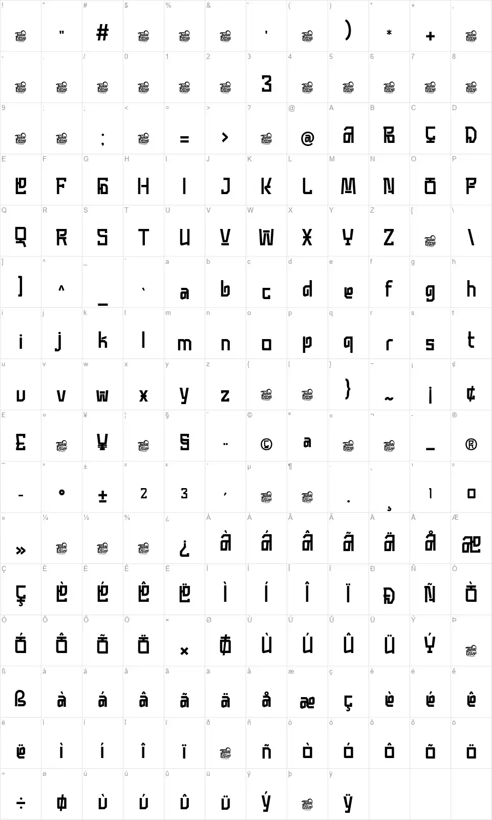 Moncblafont character map