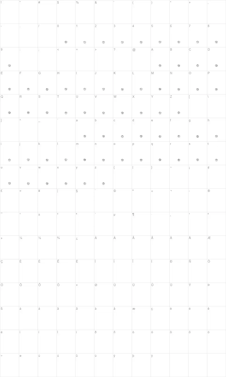 Monogram Darafont character map