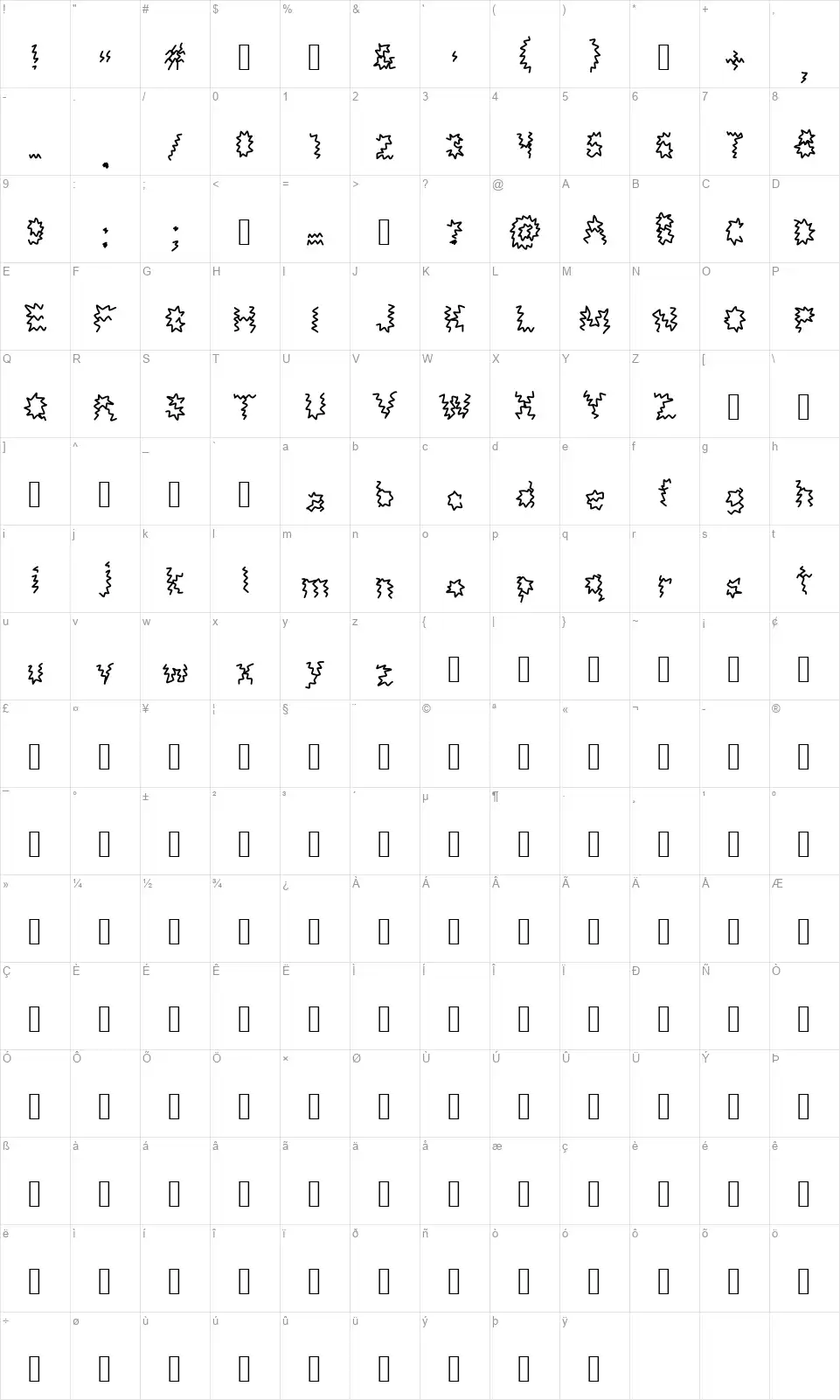Monster Taxifont character map