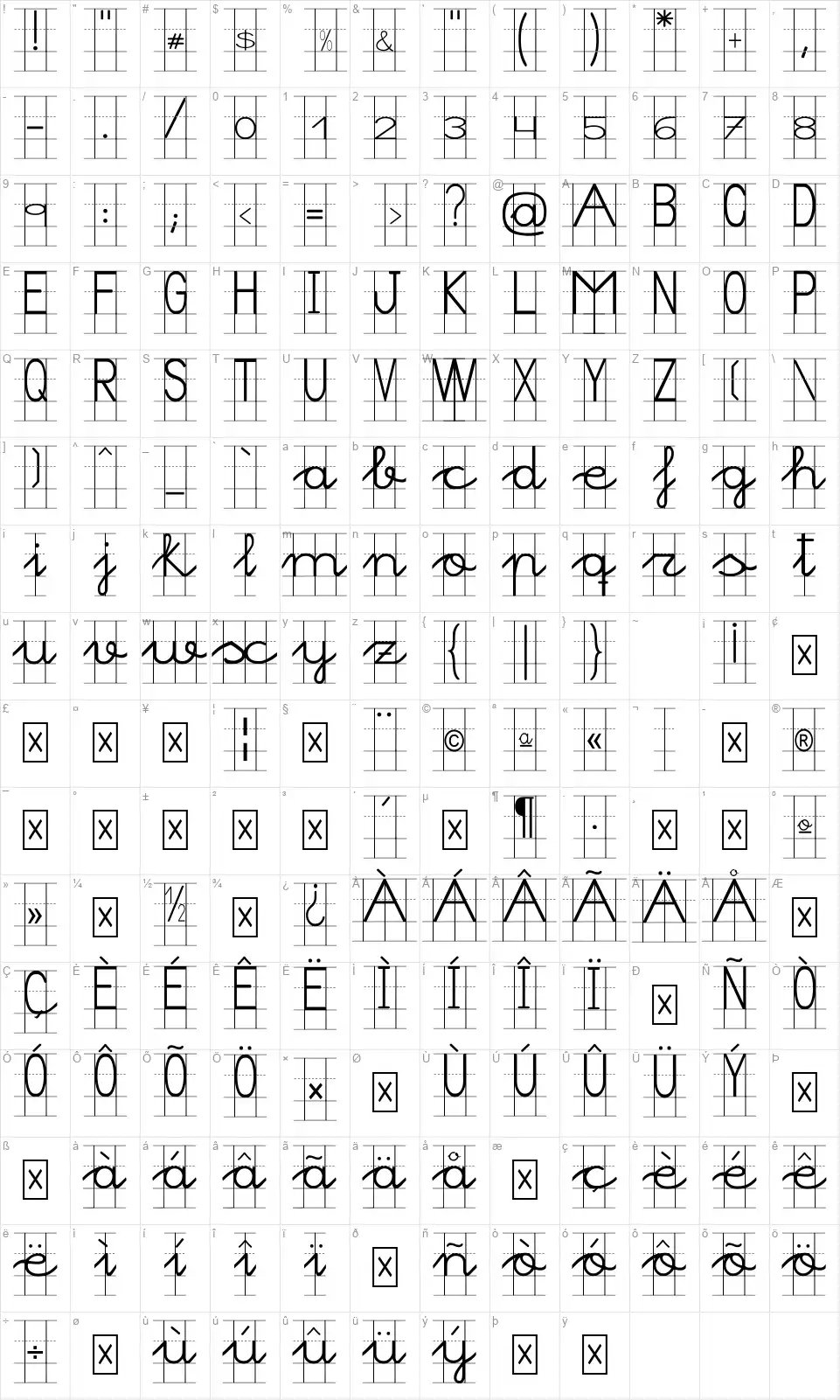 Morasoftfont character map