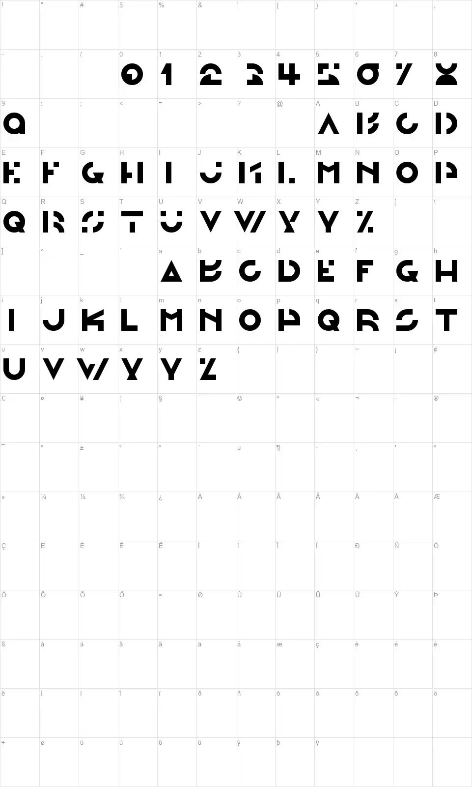 Morgantefont character map