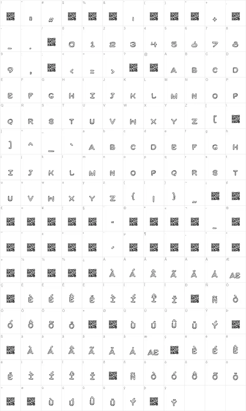 Mouldenfont character map