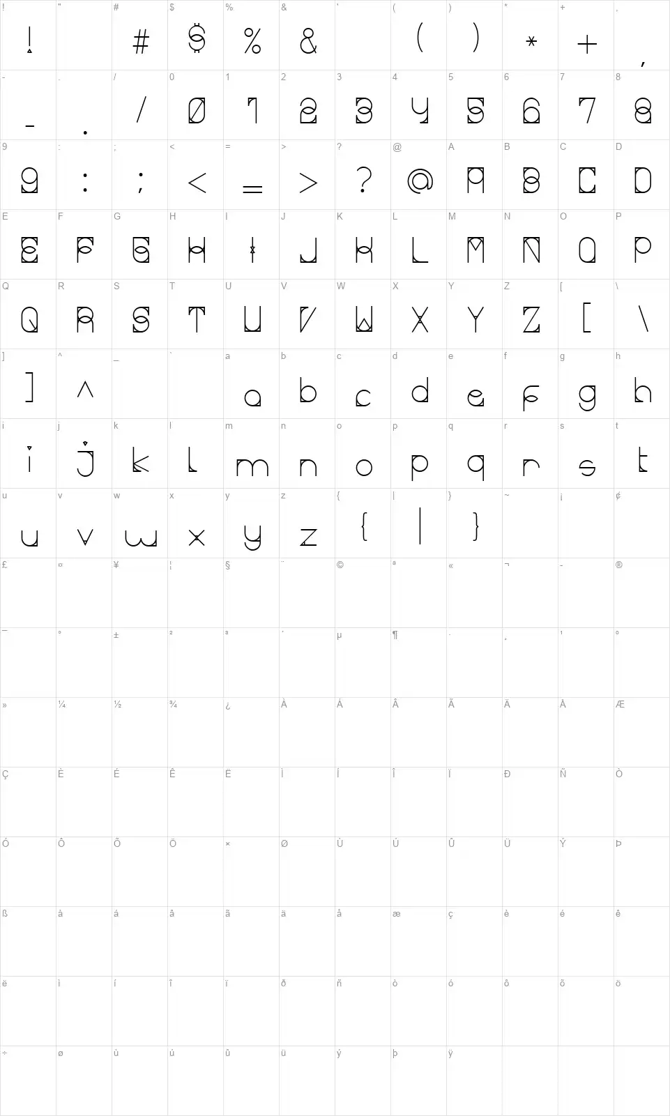 Mueezafont character map