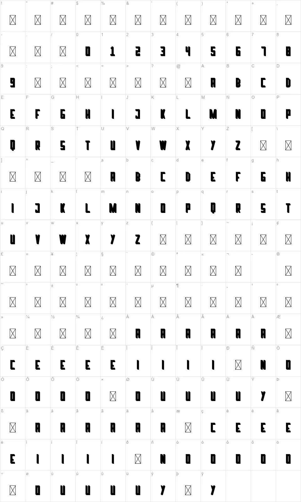 Mundialfont character map