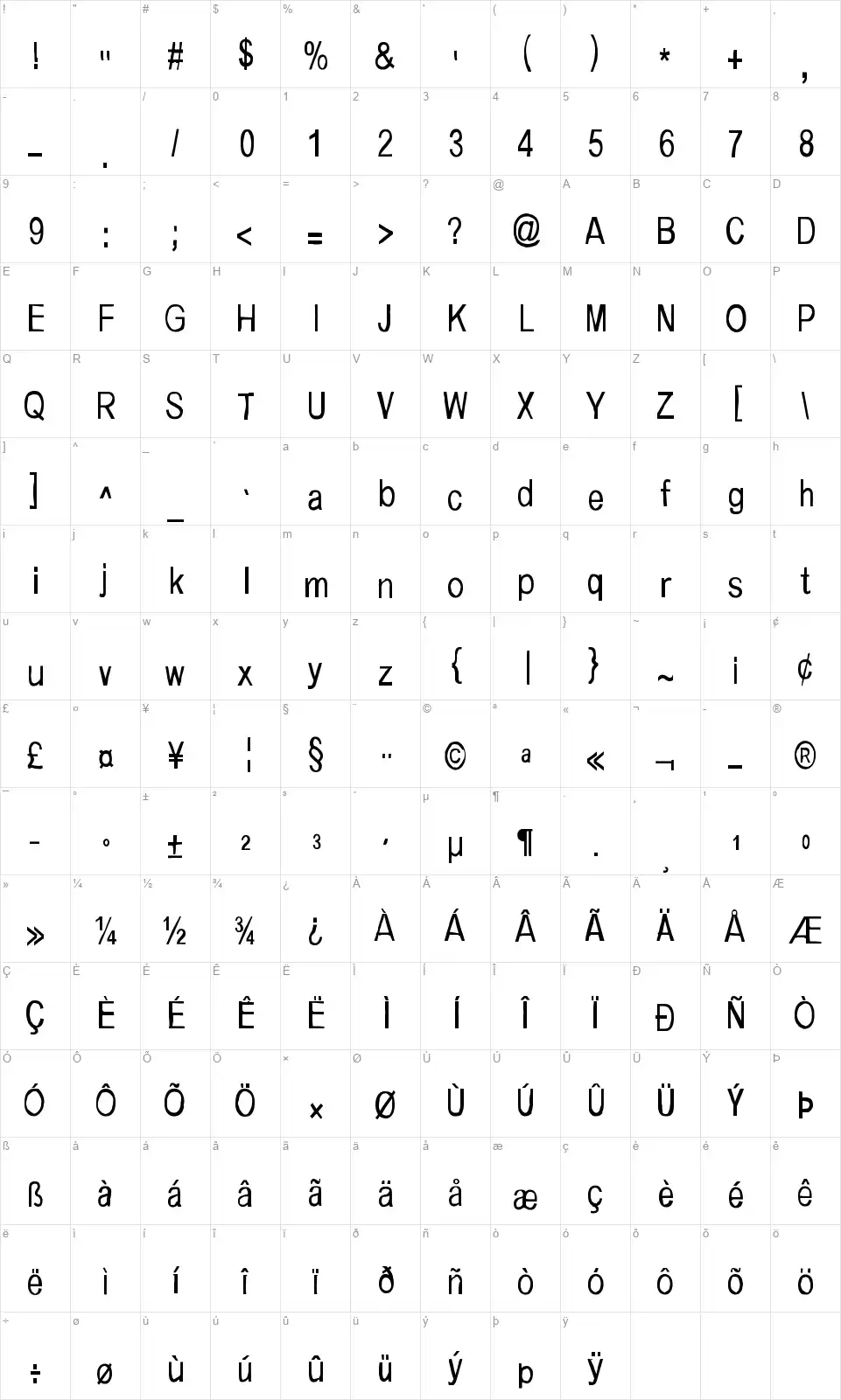 Music for empty apartmentsfont character map