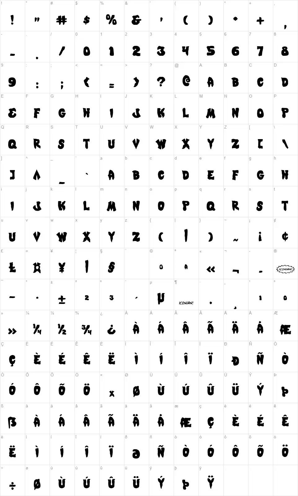 Mystic Singlerfont character map