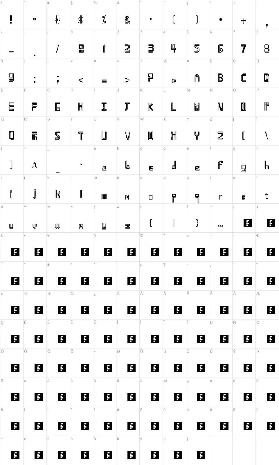 Namdemianfont character map