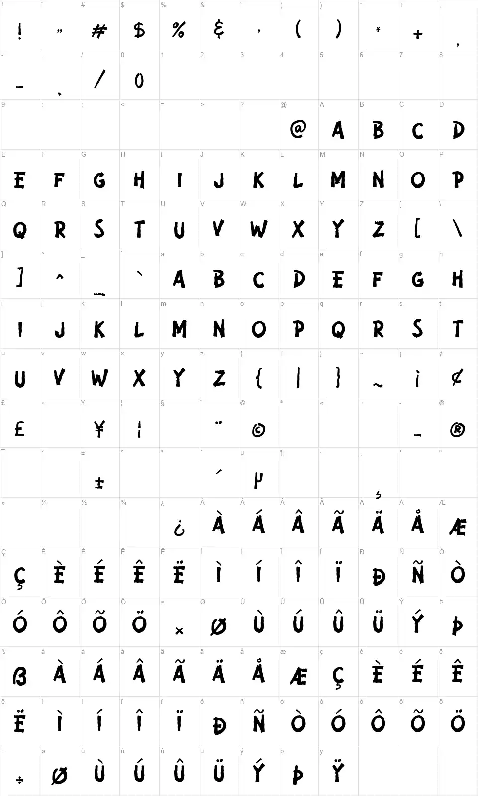 Nature Breathfont character map