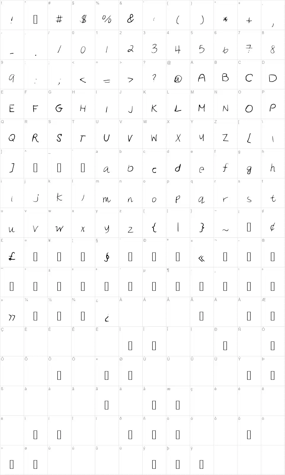 New Dayfont character map
