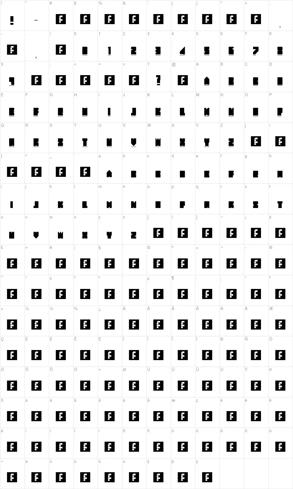 New Wave 2009font character map