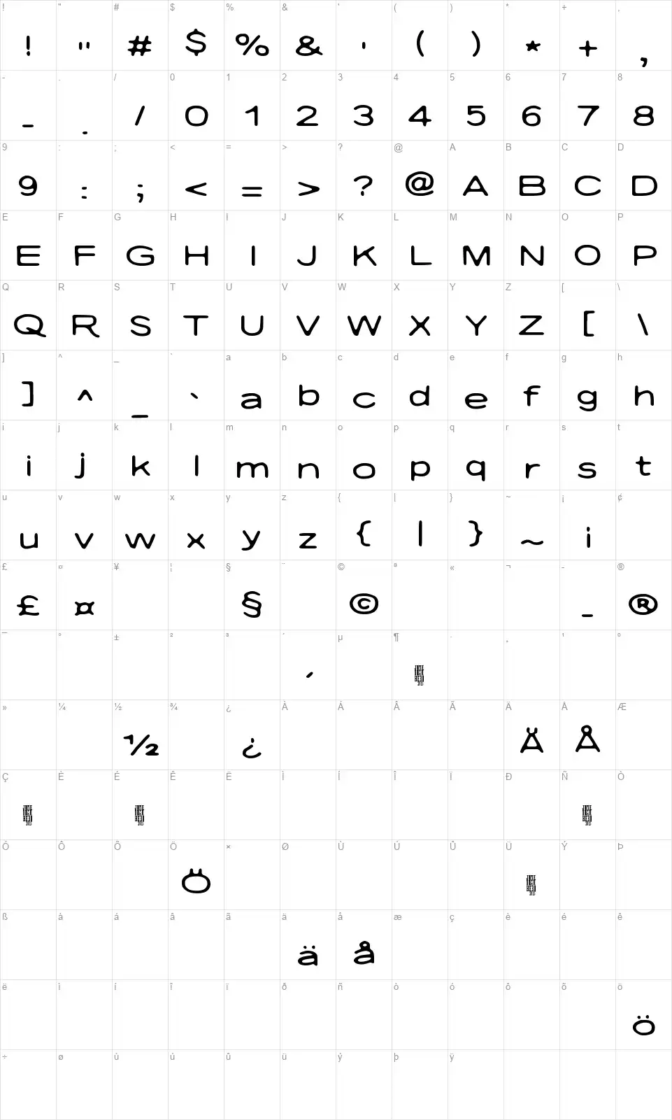Nicotine Lovefont character map