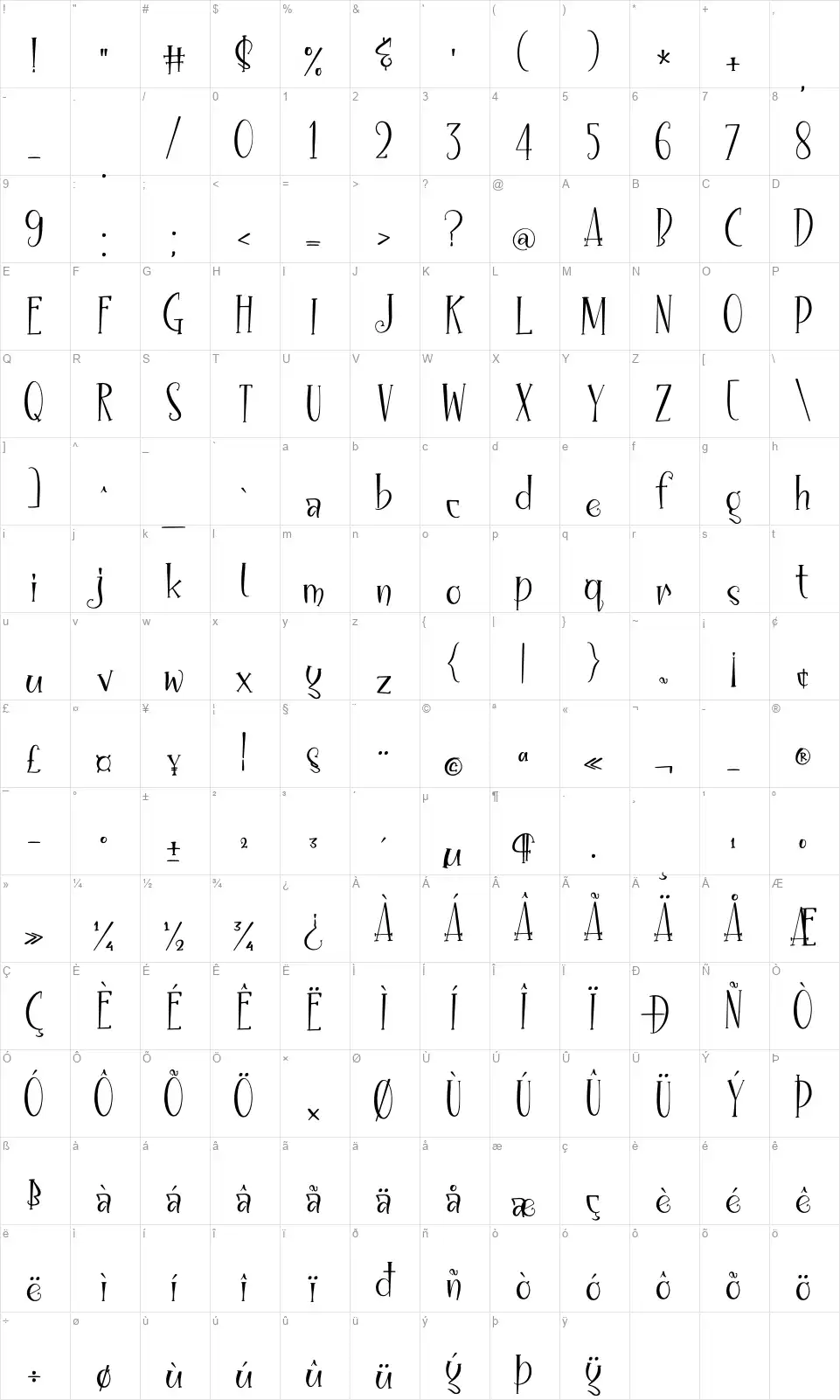 Night Ghostfont character map
