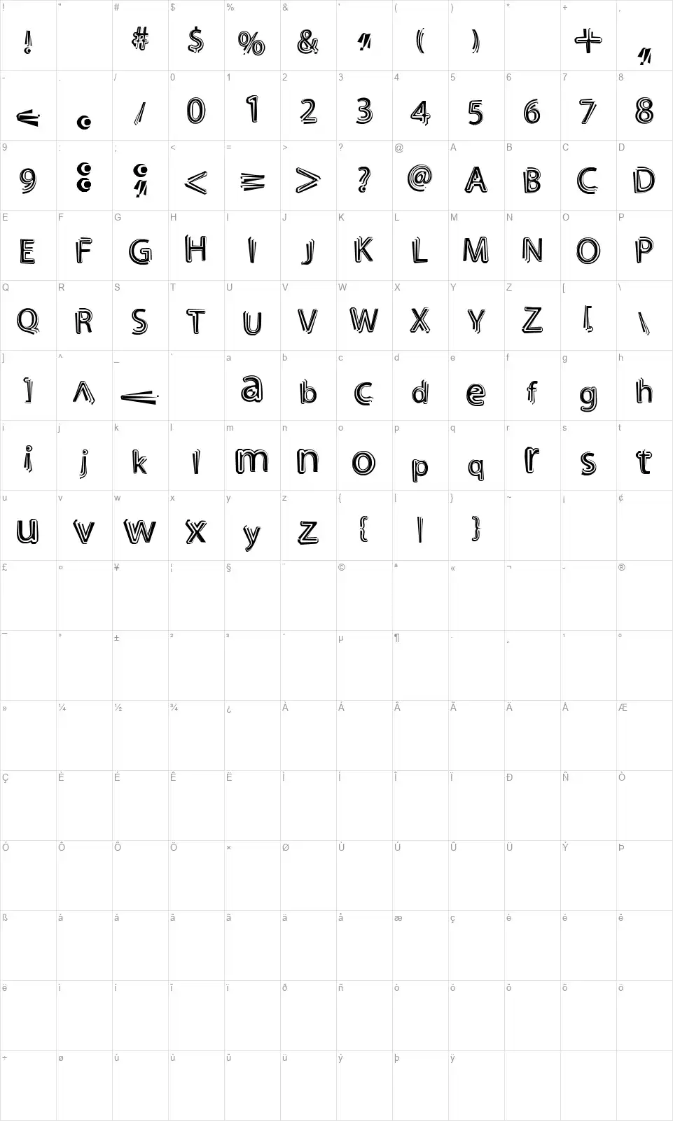 Night Outfont character map