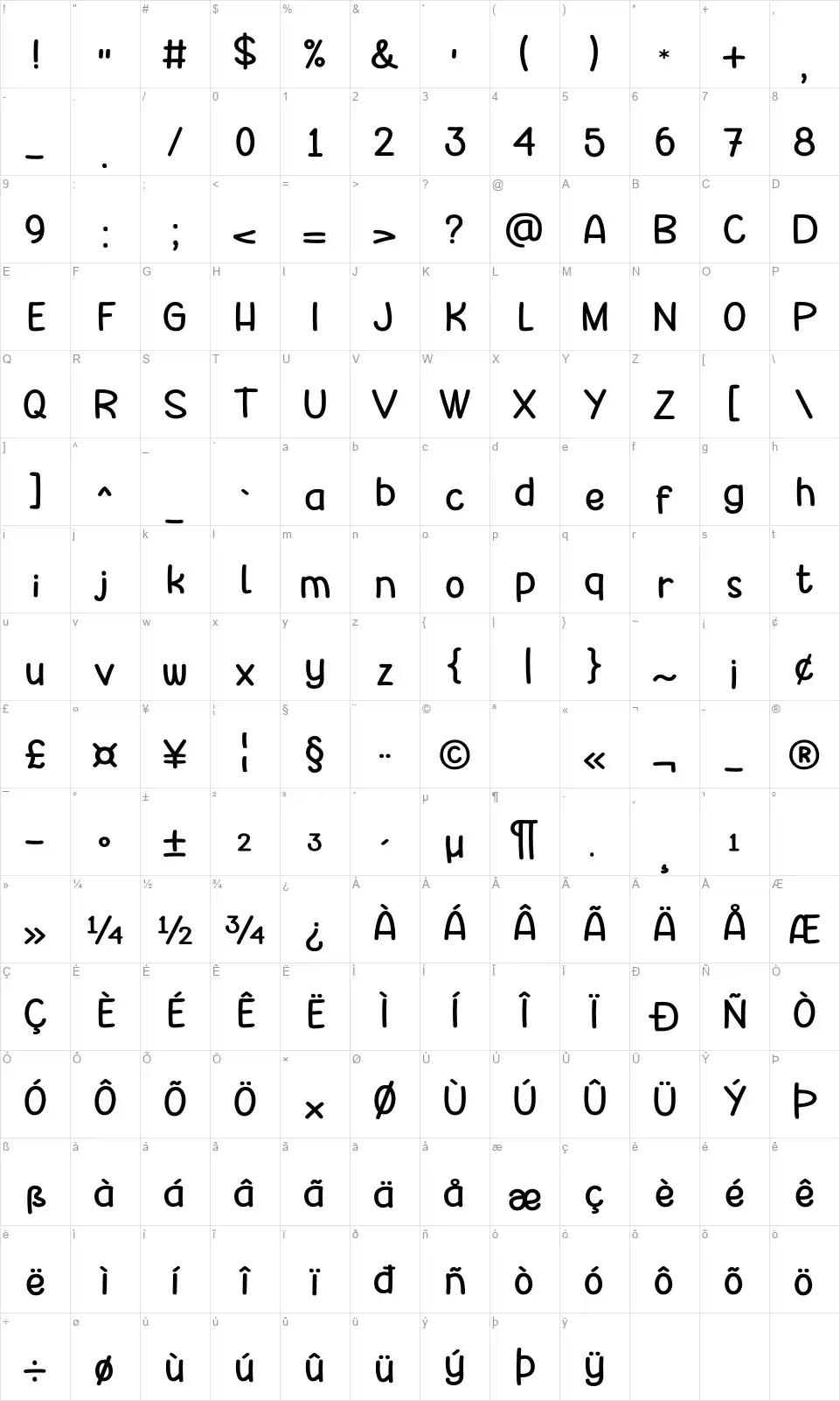 Ningst Horizonfont character map