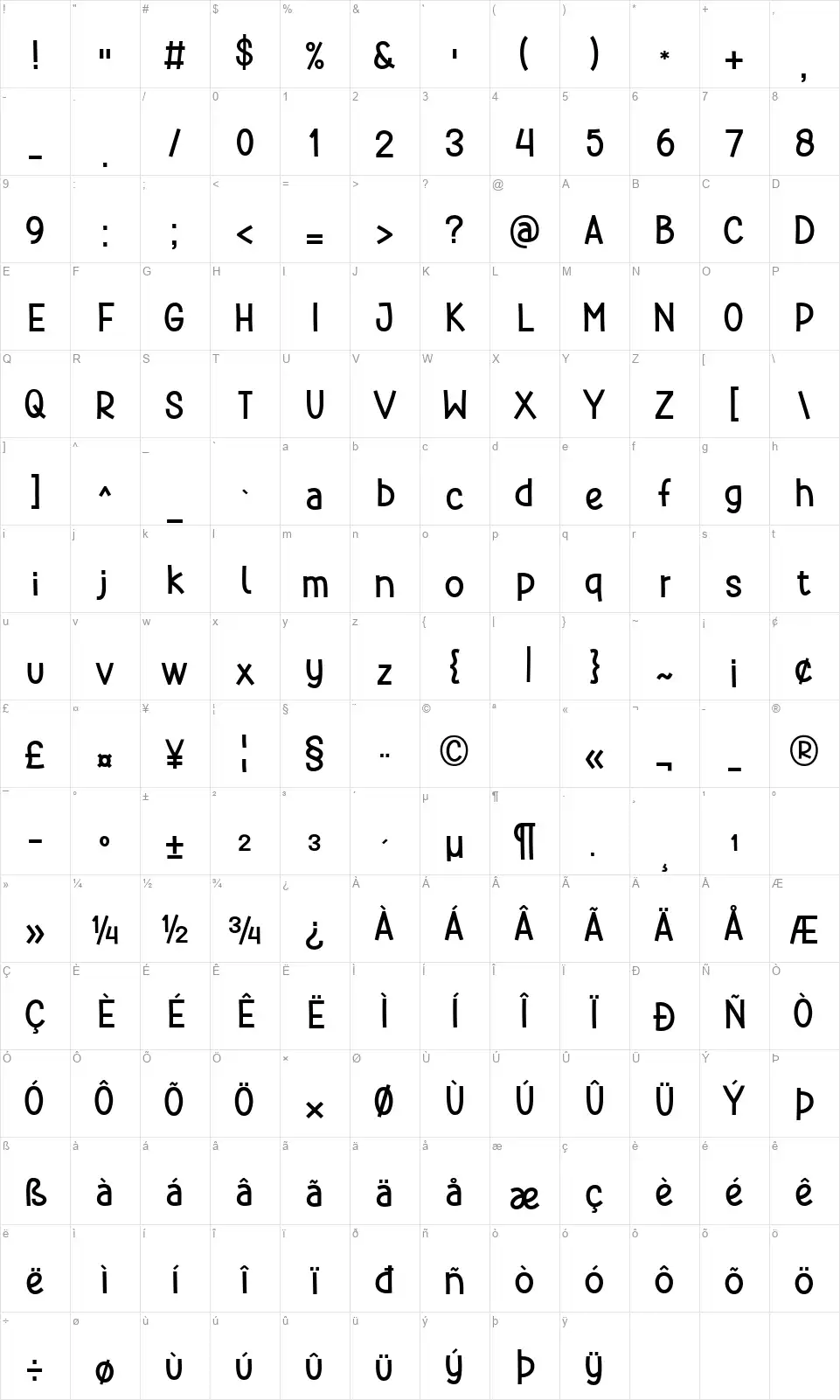 Ningst Lovely Teacherfont character map