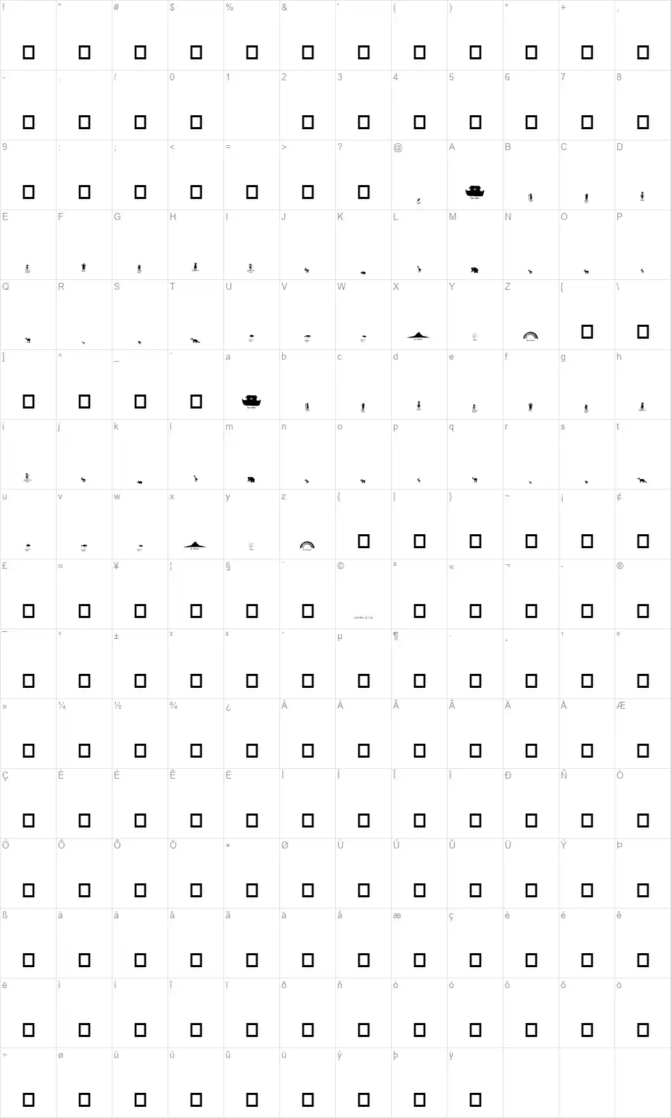 Noah's Arkfont character map