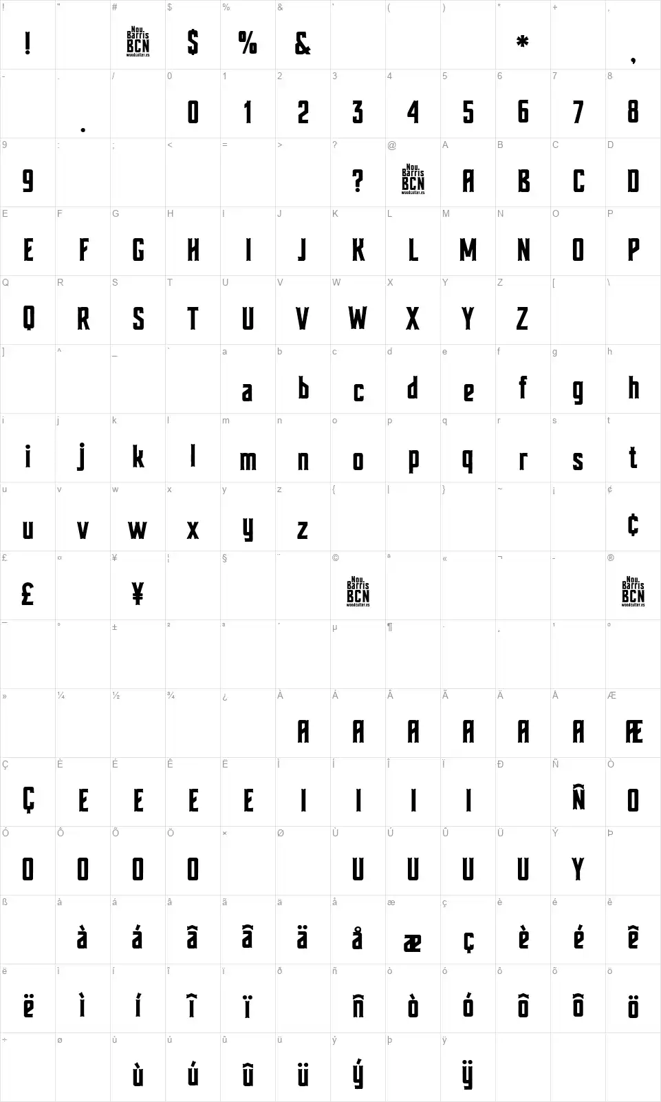 Nou Barris Bcnfont character map