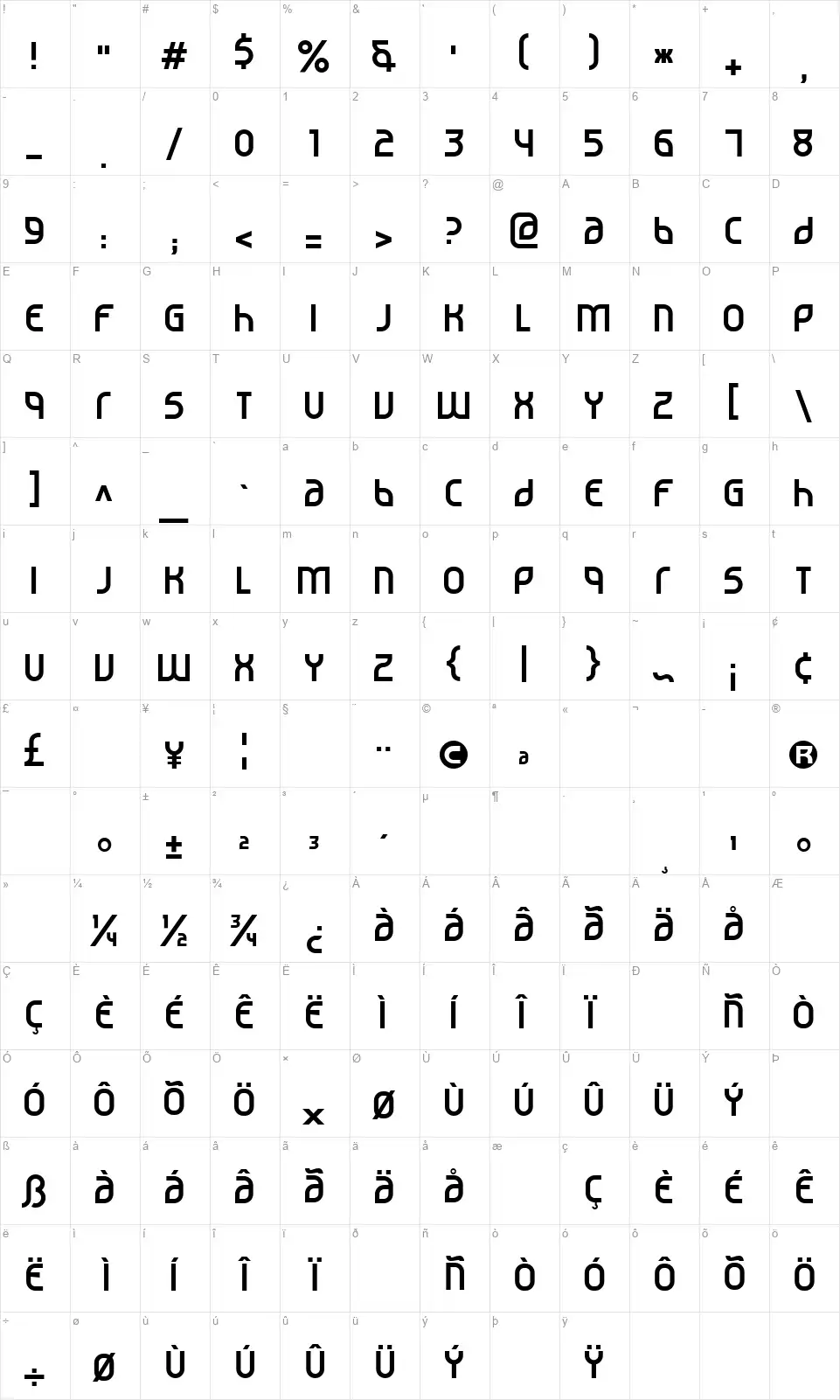 Noviembre 29font character map