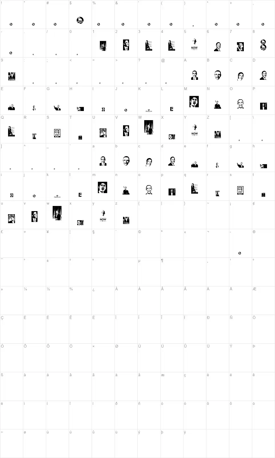 Obamafont character map