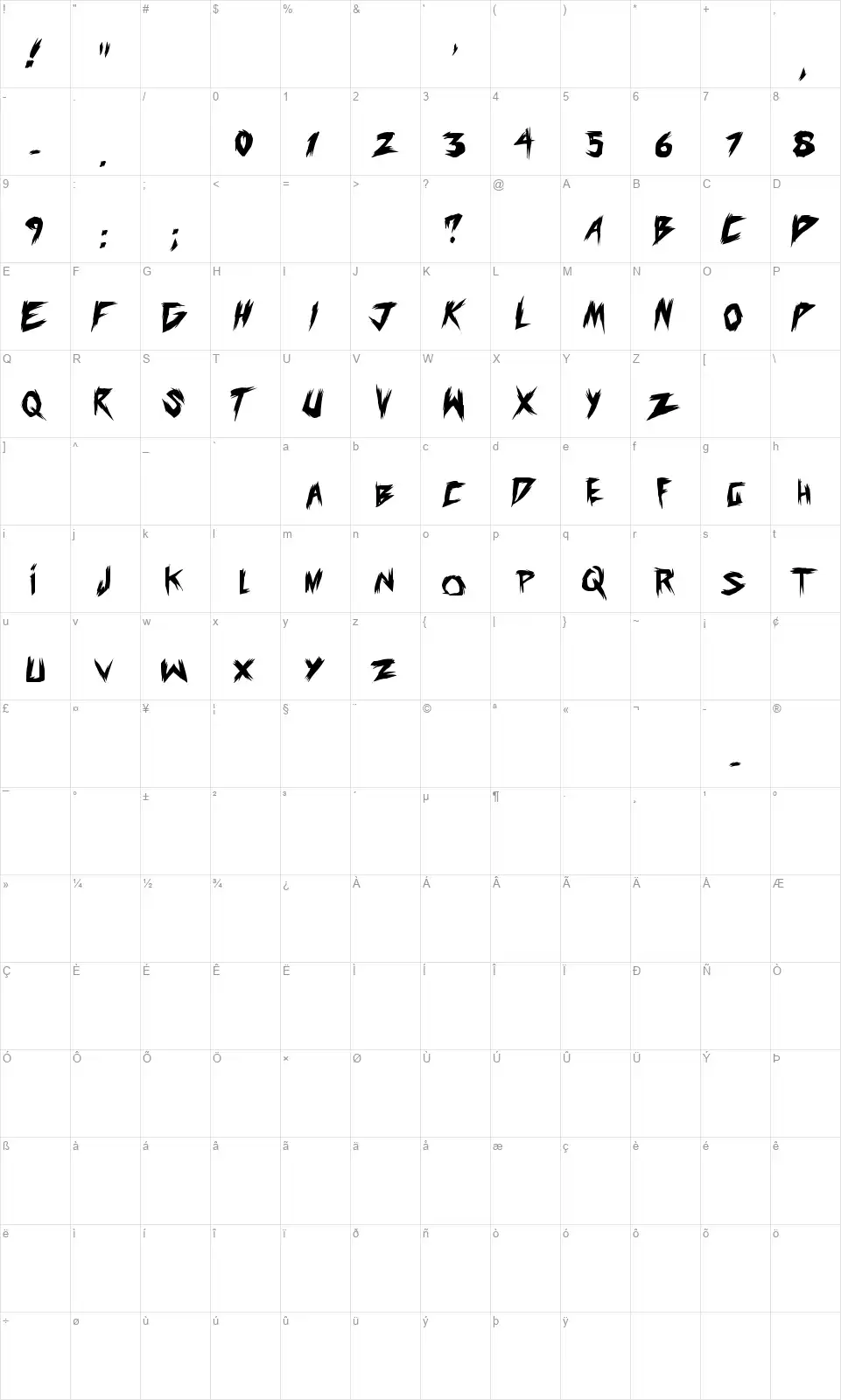 Old Evilsfont character map